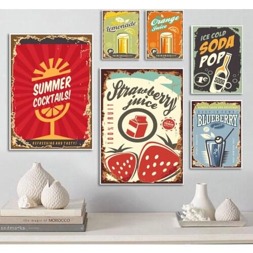 Lemon Soda Blueberry Strawberry Cocktail Wall Art Canvas Painting Nordic Posters And Prints Wall Pictures For Living Room Decor