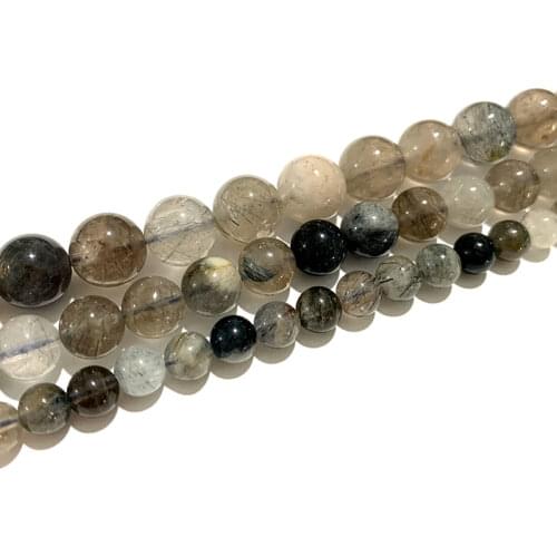 Natural Blue Tourmaline Rutilated Quartz Round Stone Beads AA 100% Natural Color For Jewelry Making DIY Bracelet 6/8/10MM 15