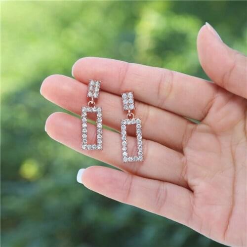 New Design Gold Color Square Drop Earrings For Women Geometric Full Crystal Dangle Statement Earrings Trendy Boho Jewelry
