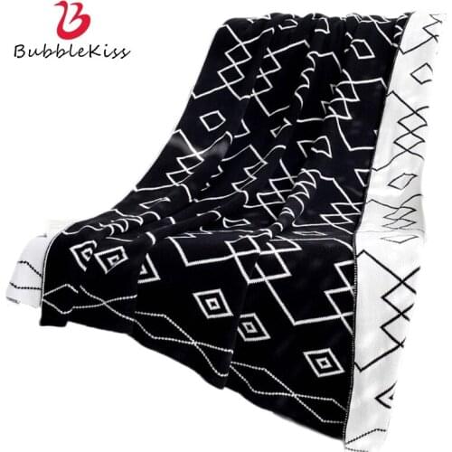 Bubble Kiss Throw Blanket Black White Geometric Pattern Blankets For Bed Office Siesta Cover Blanket Pure Cotton Thread Blanket