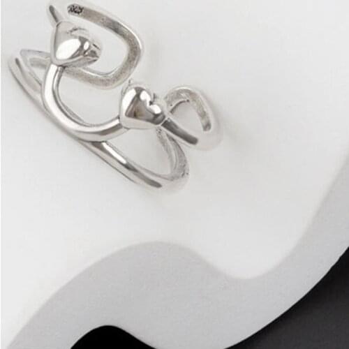 Open Size Silver Color Ring Women Jewelry Cute Love Heart Smiley Ring Girl Student Party Accessories Birthday Gift KOFSAC
