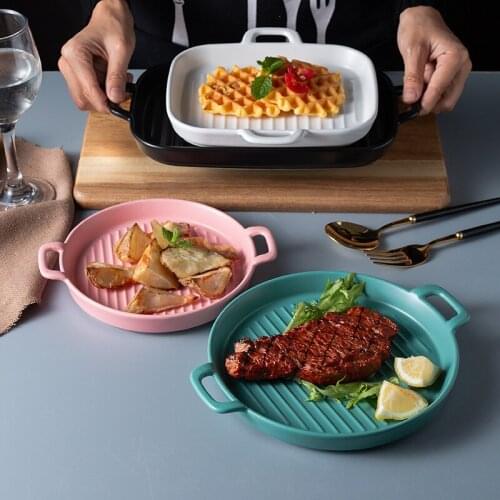 Manufacturer Direct Ceramic Plate Oven Cheese Baked Rice Disk Baking Dish Microwave Special Nordic Tableware Household