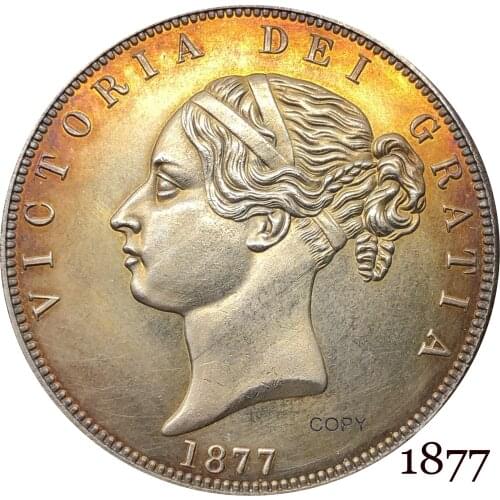 Untied Kingdom 1877 ½ Half Crown Copy Coin Victoria Cupronickel Silver Plated Young Head Replica