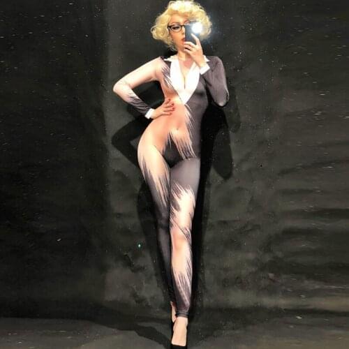 Sexy Nude 3D Printed Jumpsuit Stretch Bodysuit Stage Performance Outfit WomenS Nightclub Jazz Dance Holographic Costume DL1032