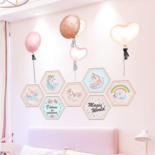 [SHIJUEHEZI] Unicorn Animals Wall Sticker DIY Cartoon Balloons Wall Decals for Kids Rooms Living Room Nursery Home Decoration