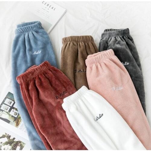 Winter Bottoms Womens Warm Flannel Lounge Wear Pajama Pants Casual Home Wear White Pyjama Trousers Cozy Sleep Pants Sleepwear