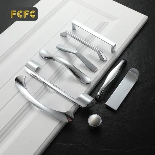 FCFC Modern Cabinet Handles Drawer Knobs Zinc Alloy Kitchen Door Knobs Chrome Cabinet Pulls Furniture Handle Hardware