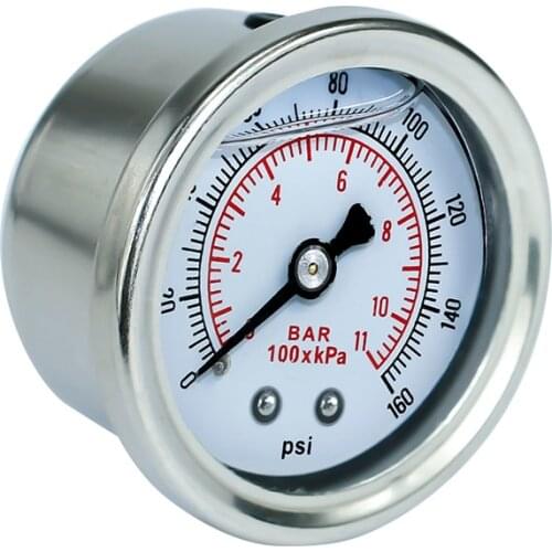 Fuel Pressure Gauge Liquid 0-160 psi Oil Press Gauge Fuel Gauge White Face Universal 1/8 NPT