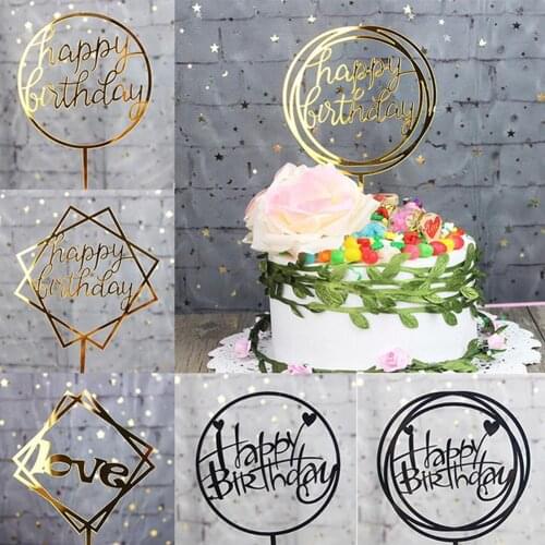 Happy Birthday Love Cake Topper Acrylic Letter Top Flag Wedding Party Decoration