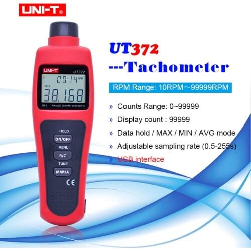 UNI-T UT372 Non-Contact Tachometers Target RPM Range 10~99999 MAX/MIN/AVG Test Distance 5~20cm USB Interface Automatic Shutdown