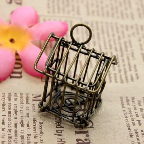 2 pcs Vintage Antique Bronze Hollow Bird Cage Handmade BirdCage Pendants- 40x38mm Handcaft DIY jewelry Findings ( BIR-1)