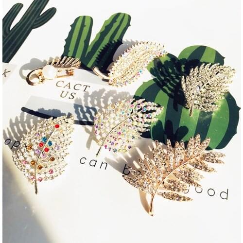 Pomlee New Arrival Rhinestone Vintage Leaf Brooches For Women Plant Pin Winter Vintage Fashion Jewelry High Quality Whosales