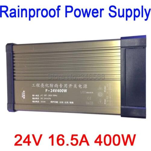 Rainproof Outdoor Power Switch AC 187-262V 220V to DC24V 16.5A 400W AC to DC 24V Constant Voltage LED Power Supply