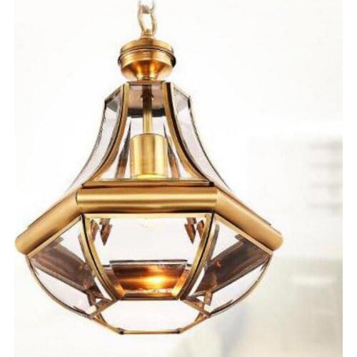 Mini Antique copper Kitchen lighting lustre fixtures entrance walkway hanging lamp Porch light Balcony glass pendant lights
