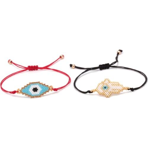 Japan MIYUKI Glass Seed Beads Hand Fatima Greek Eye Handcrafted Bracelet 2019 New Fashion Hamsa Evil Eye Simple String Jewelry