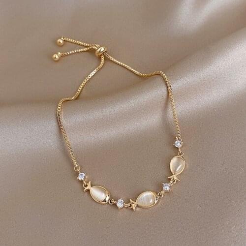 ARLIE Korea New Design Fashion Jewelry Creative Fish Opal Zircon Female Stretch Adjustable Bracelet for Women Prom Party Jewelry