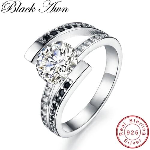 [BLACK AWN] Neo-Gothic 4.4g 925 Sterling Silver Jewelry Trendy Wedding Rings for Women Engagement Ring Femme Bijoux Bague C104