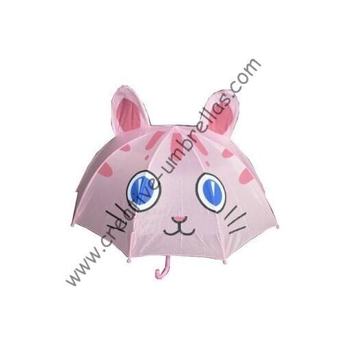 Children umbrella,kid animal cartoon umbrella--pink blue eyed cat,auto open.8mm metal shaft and fluted ribs,safe kid umbrellas