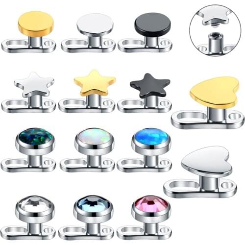 1PC Titanium Mixed Star Round Heart CZ Gem Style Dermal Anchor Top&Base Piercing Skin Diver Surface Piercing Sexy Girl Jewelry