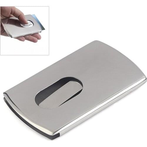 1PC New Sliding Stainless Steel ID Card Holders Men Business Card Cases Women Elegant Metal Hand-push Credit Bank Card Box