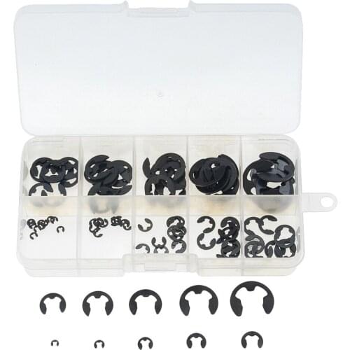 120pcs/box M1.5 - M10 Black Steel E Clip Circlip Retaining Ring Washer for Shaft Fastener