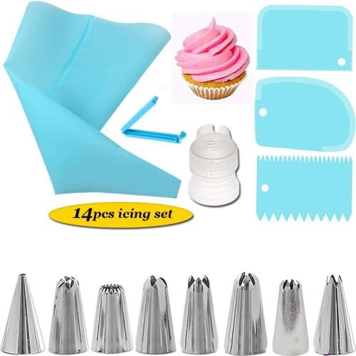 14pcs/set Fondant Cake Decorating Tools Kit Baking Accessories Pastry Nozzles Cake Spatula Piping Bags And Tips Set Kitchen Tool