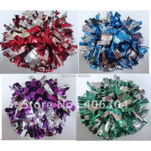 150G Fadeless not fading Cheering Metallic pompom with baton handle in the middle, Cheerleading pompom products ballroom costume