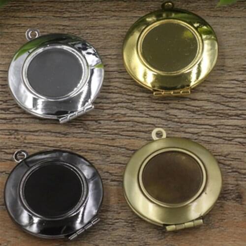 2pcs Antique Bronze-Gunmetal Black-Antique Silver-Silver Plated Photo Locket Pendant Jewelry with Inner 16mm Setting Tray