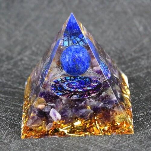 2021 Orgonite Pyramid Lapis Lazul Beads Sphere With Totem Natural Raw Amethyst Shimmer Spectrolite Stones Reiki Chakra Jewelry