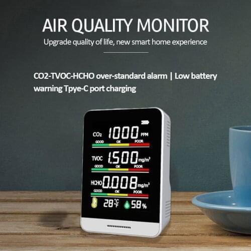 5 in 1 Air Quality Detector CO2 Tester HCHO TVOC Formaldehyde Detector Temperature Humidity Sensor Meter Carbon Dioxide Detector
