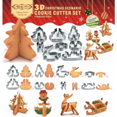 8 Pcs/Set 3D Christmas Scenario Cookie Cutters Set Christmas Tree Biscuit Mold Fondant Cutter Baking Tool