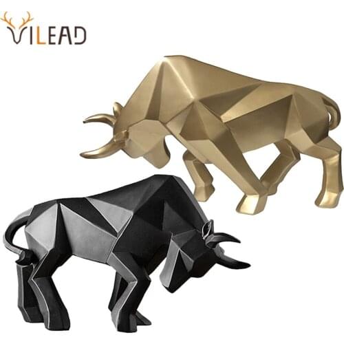 VILEAD Abstract Bull Statue Geometric Cattle Sculpture Ornament Animal Figurines Morden Home Living Room Office Desktop Decor