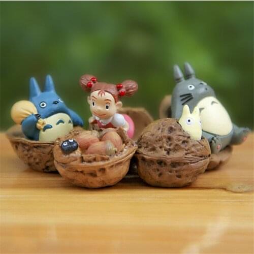 Anime My Neighbor Walnut Micro landscape DIY Xiaomei Totoro with Umbrella Leaf Doll Resin Action Figure Toys for Kids Collection