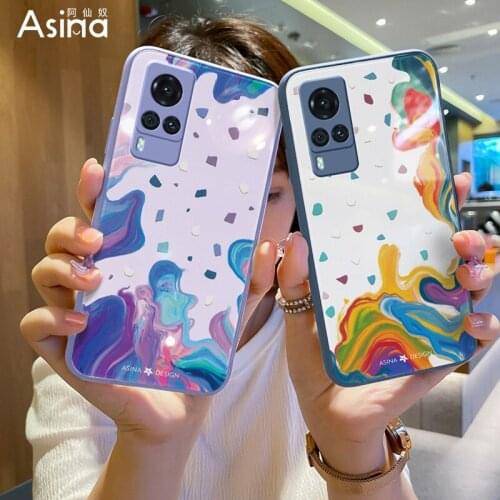 ASINA Tempered Glass Case For VIVO X50 60 30 Pro Cover Cartoon Bumper Fashion Liquid Cases For Vivo Z5X Z1Pro iQOO Neo Y17 V17
