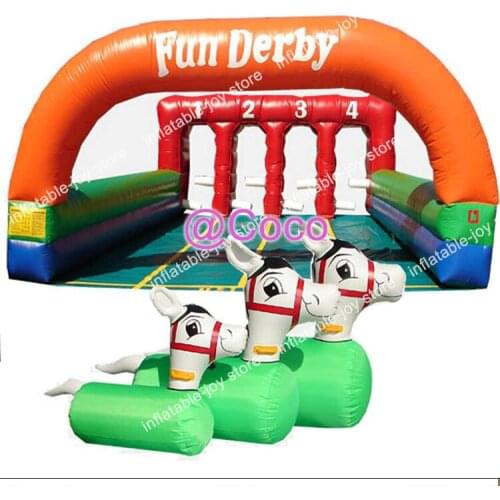 Free air shipping funny Derby inflatable Horse racing track,custom inflatable jumping hourse racing games,horse race court