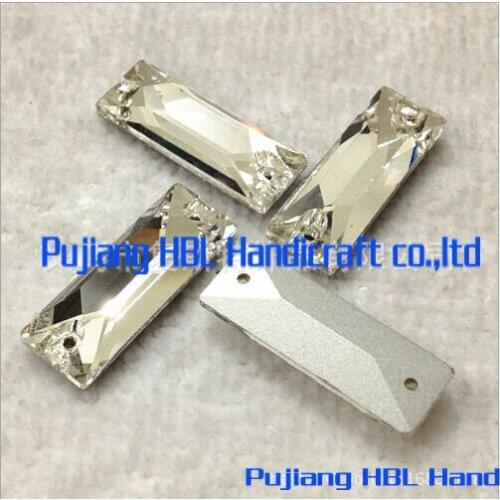 9x27mm 60pcs Shining Rectangle Glass Transperant Clear Colour Sew On Stones With 2 Holes Dresses Decoration Rhinestones