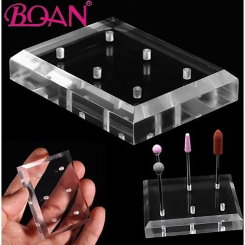 BQAN Transparent Acrylic Nail Drill Bit Holder Exhibition Stand Display 6 Holes Storage Nail Art Manicure Tool