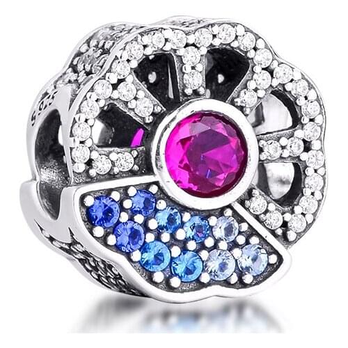 CKK Fit Pandora Bracelet Blue & Pink Fan Charms Silver 925 Original Beads for Jewelry Making Sterling DIY