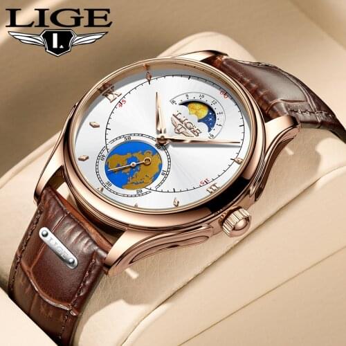 2021 LIGE Mens Watches Fashion Creative World Map Watch Man Leather Waterproof Luminous Top Brand Luxury Men Quartz WristWatches