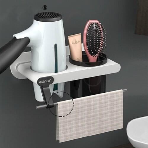 Bathroom Hair Dryer Holder No-drill Hair Dryer Rack With Towel Rack Sundries Storage Rack Organizer Shelf Bathroom Accessories