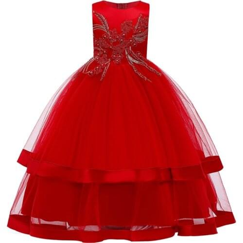 Flower child wedding party Bridesmaid child long embroidered beaded dress girl Princess Christmas party ball communion dress