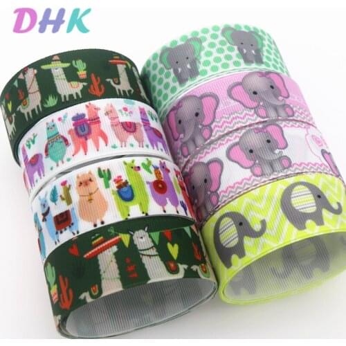 DHK 50yards elephant alpaca Printed Grosgrain Ribbon Accessory Hairbow Headwear Decoration DIY Wholesale OEM S1283
