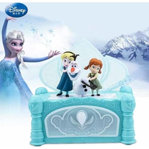 Disney Cartoon Music Box Frozen Snow Treasure Music Box Aisha and Princess Anna Jewelry Box Childrens Little Girl Anime Figure
