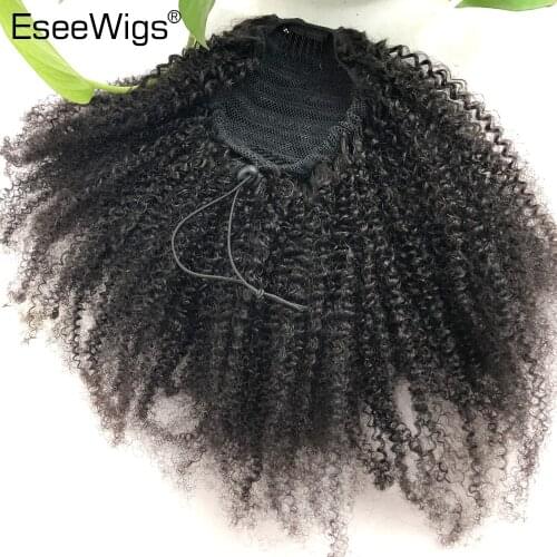 Eseewigs Human Hair Ponytail Afro Kinky Curly For Women Natural Color Remy Hair 1 Piece Clip In Drawstring 4B 4C Ponytails