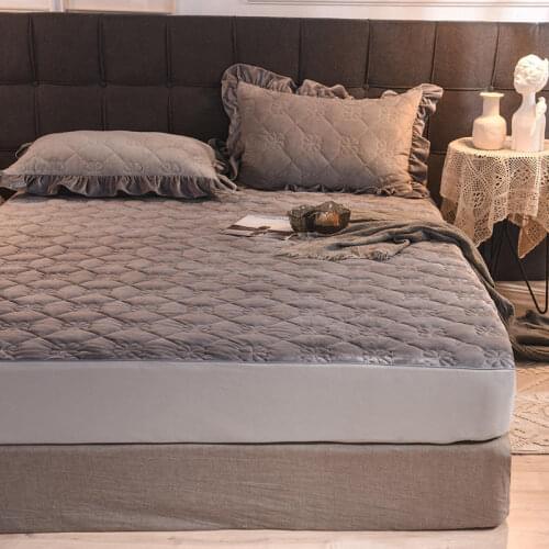 Flannel Mattress Cover Fitted Protector for Bed Solid Color Luxury Quilted with Elastic Band Coral Fleece Thick Soft Pad