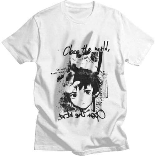 Mens Serial Experiments Lain T-Shirt Streetwear Manga Anime Iwakura Tshirt Short Sleeve T Shirt Homme 100% Cotton Tee Merch