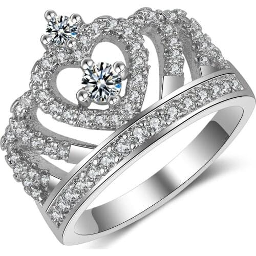 Hainon Crown rings For Women AAA+ zircon cz Silver Color Engagement Wedding Ring Rose Gold Color Jewelry Luxury Promise Rings