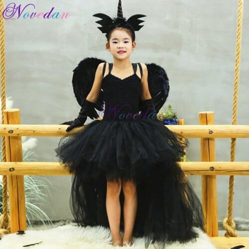 Halloween Black Devil Selling Unicorn Dress Girl Dress Tutu Skirt Angel Wings Cosplay Stage Performance Gift 1-14Y