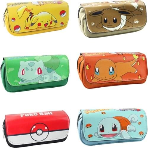Pokemon cartoon stationery box anime pencil case purse large capacity double zipper pencil bag purse box Pikachu monster toy