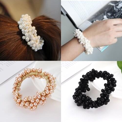 Creative pearl girl hair pin rope headdress flower hair pin circle rubber band rope headdress kids girl headwear